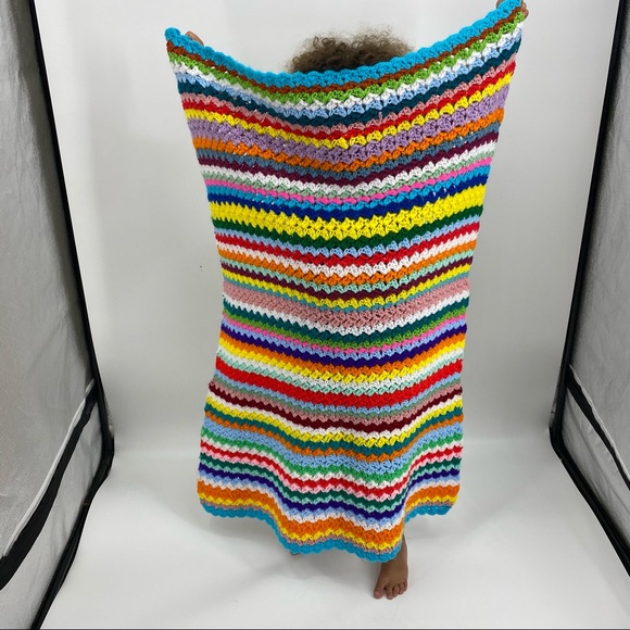 Vintage Hand Made Colorful Crochet Knit Baby Blanket - Picture 2 of 4